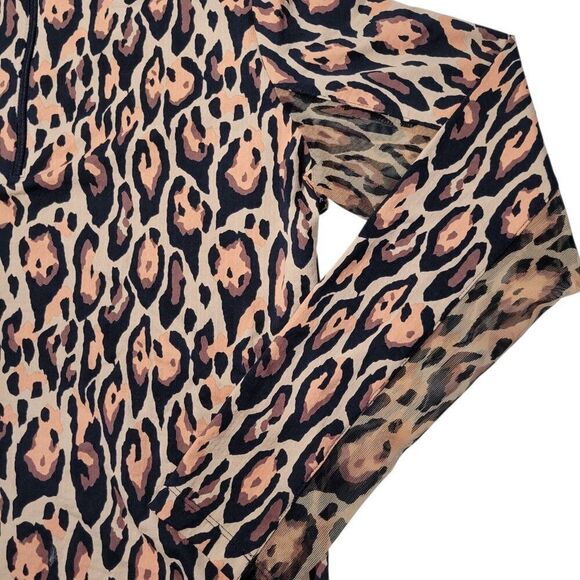 IBKUL Top Women Small Leopard Long Sleeve Mock Neck Golf Shirt UPF 50 Athleisure - Picture 10 of 11